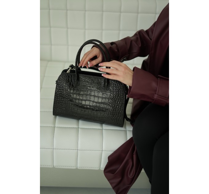 Женская сумка-багет из натуральной кожи черная BAGS4LIFE 7712 с двумя ручками