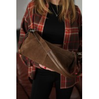 Жіноча сумка-багет з натуральної замші та шкіри сіро-бежева BAGS4LIFE 8205-8 з широкою ручкою