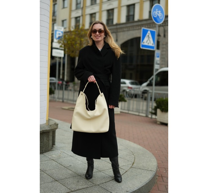 Женская сумка-мешок из натуральной кожи молочная BAGS4LIFE 9779