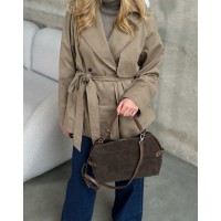 Сумка жіноча з натуральної шкіри та замші коричнева BAGS4LIFE 9880-1 з ремінцями та брелоком Сумка жіноча з натуральної шкіри та замші коричнева BAGS4LIFE 9880-1 з ремінцями та брелоком