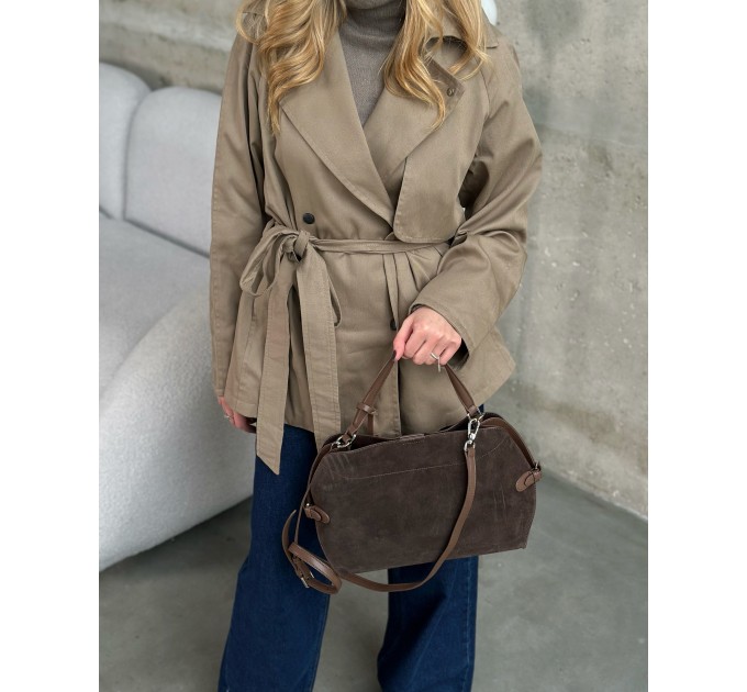 Сумка жіноча з натуральної шкіри та замші коричнева BAGS4LIFE 9880-1 з ремінцями та брелоком Сумка жіноча з натуральної шкіри та замші коричнева BAGS4LIFE 9880-1 з ремінцями та брелоком