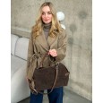 Сумка жіноча з натуральної шкіри та замші коричнева BAGS4LIFE 9880-1 з ремінцями та брелоком