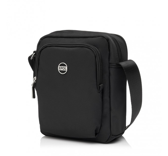Сумка кросс-боди вертикальная женская из полиэстера черная EPOL 6105-05 с карманом