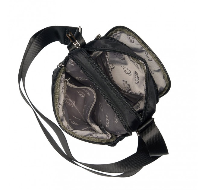 Сумка кросс-боди вертикальная женская из полиэстера черная EPOL 6105-05 с карманом