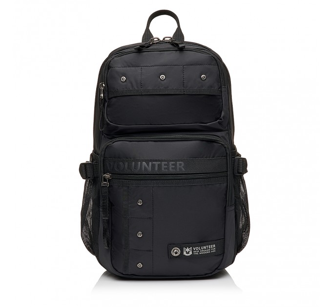 Чоловічий рюкзак з поліестера чорний VOLUNTEER 1876-02 з двома передніми карманами