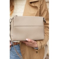 Жіноча сумка-месенджер з натуральної шкіри сіро-бежева BAGS4LIFE 6065 прямокутна
