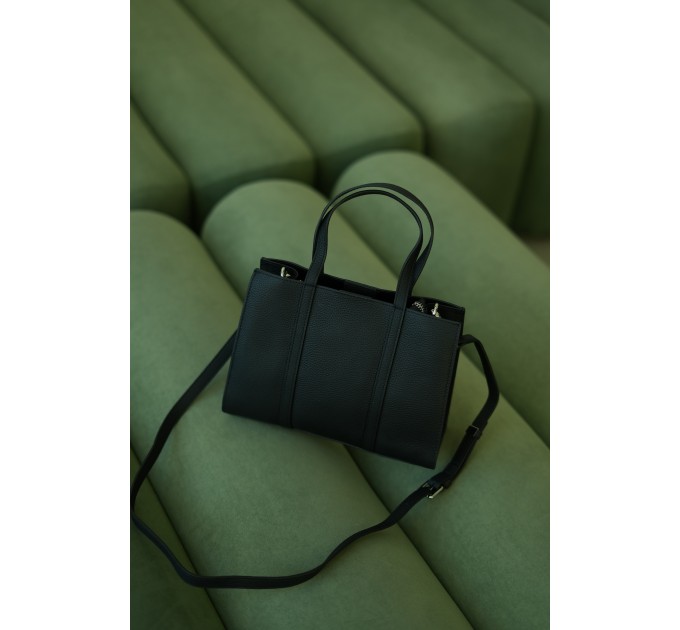 Женская сумка из натуральной кожи черная BAGS4LIFE 5112 прямоугол. с ручками