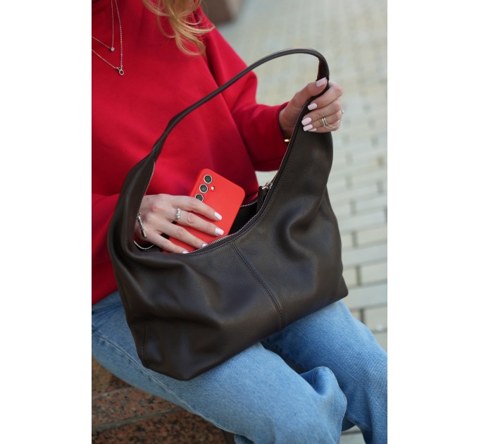 Женская сумка-хобо с натуральной кожи коричневая BAGS4LIFE 8599