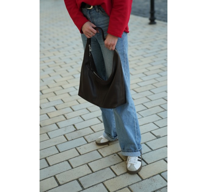 Женская сумка-хобо с натуральной кожи коричневая BAGS4LIFE 8599