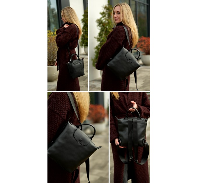 Сумка-рюкзак женская з натуральної шкіри чорная BAGS4LIFE 2213