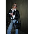Женская сумка-тоут из натуральной кожи черная BAGS4LIFE HW-8603 с обвесом на ручке