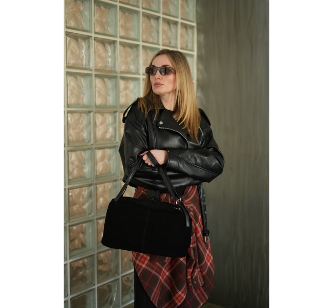 Жіноча сумка з натуральної шкіри та замші чорна BAGS4LIFE 8213-8 з двома ручками