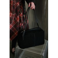 Жіноча сумка з натуральної шкіри та замші чорна BAGS4LIFE 8213-8 з двома ручками