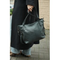 Жіноча сумка-тоут з натуральної шкіри темно-сиза BAGS4LIFE 2036