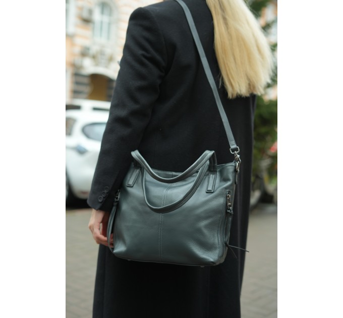 Жіноча сумка-тоут з натуральної шкіри темно-сиза BAGS4LIFE 2036