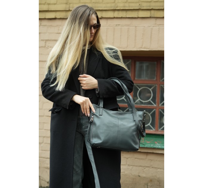 Жіноча сумка-тоут з натуральної шкіри темно-сиза BAGS4LIFE 2036