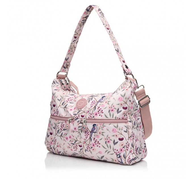 Сумка хобо жіноча з поліестера рожевий принт BAGS4LIFE 91102 з довгою ручкою