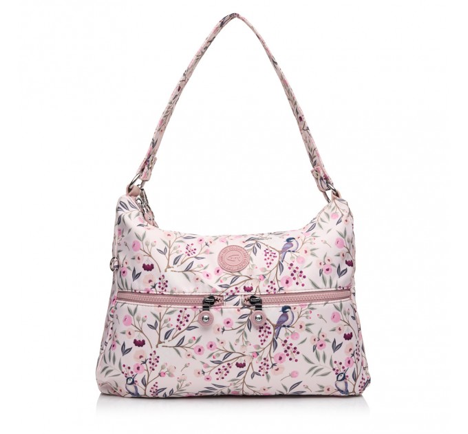 Сумка хобо жіноча з поліестера рожевий принт BAGS4LIFE 91102 з довгою ручкою