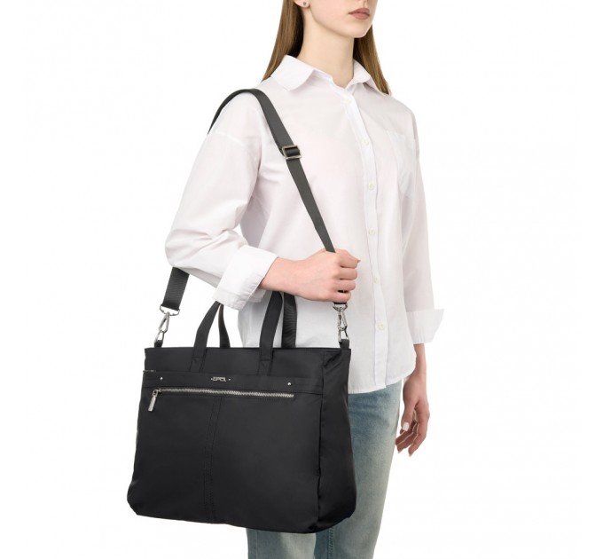 Жіноча ділова сумка-месенджер з поліестера чорна EPOL 6102-02 з довгою ручкою
