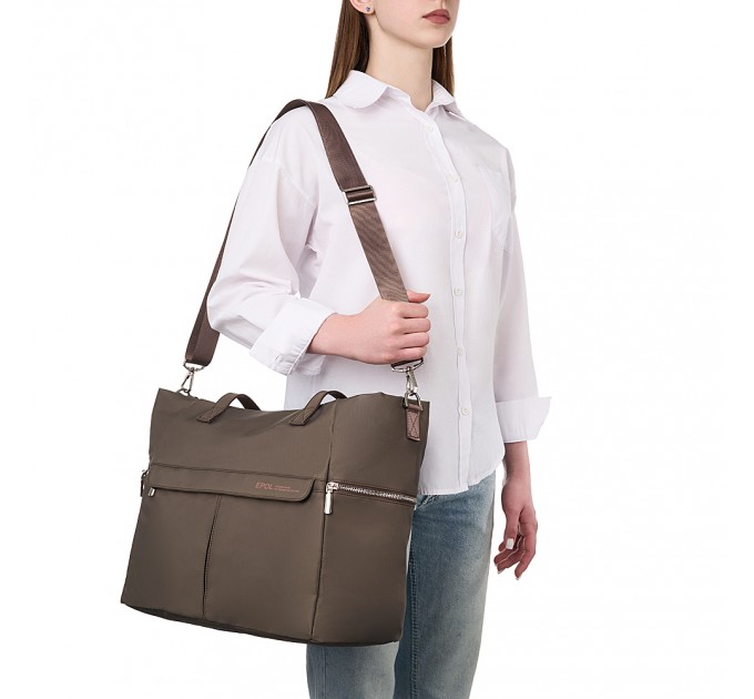 Женская сумка-шоппер из полиэстера коричневая EPOL 6098-04