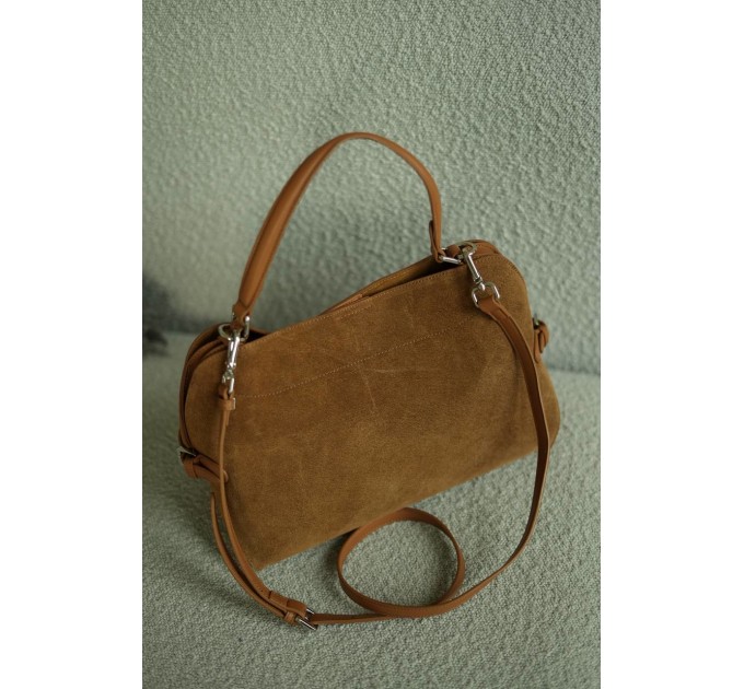 Сумка жіноча з натуральної шкіри та замші руда BAGS4LIFE 9880-1 з ремінцями та брелоком