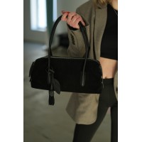 Жіноча сумка-багет з натуральної замші та шкіри чорна BAGS4LIFE 78009 з брелоком