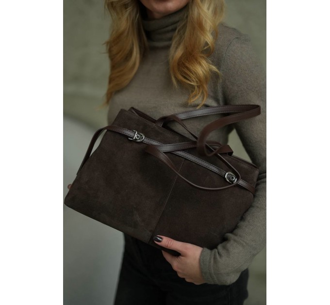 Сумка жіноча з натуральної шкіри та замші коричнева BAGS4LIFE 5139 з ремінцями