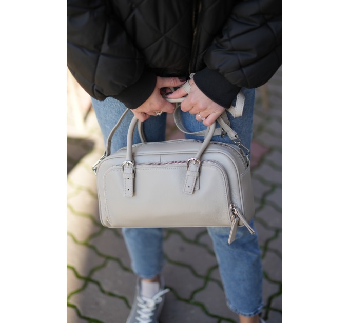 Жіноча сумка з натуральної шкіри біло-сіра BAGS4LIFE 8208