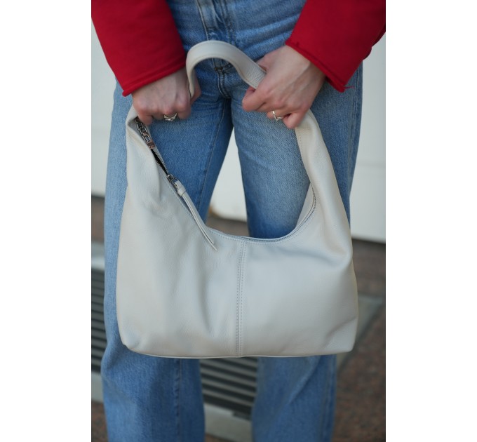 Женская сумка-хобо с натуральной кожи серо-бежевая BAGS4LIFE 8599