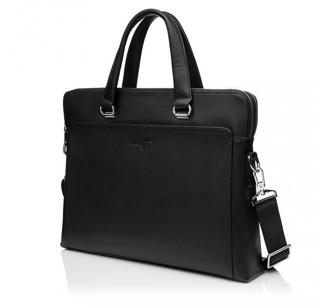Чоловіча сумка-портфель з натуральної шкіри чорна BAGS4LIFE MAN 9580-3 з короткими ручками