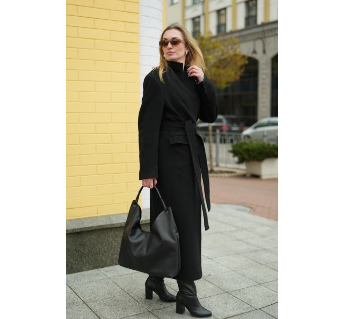 Женская сумка-мешок из натуральной кожи черная BAGS4LIFE 9779