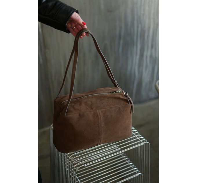 Жіноча сумка з натуральної шкіри та замші сіро-бежева BAGS4LIFE 8213-8 з двома ручками