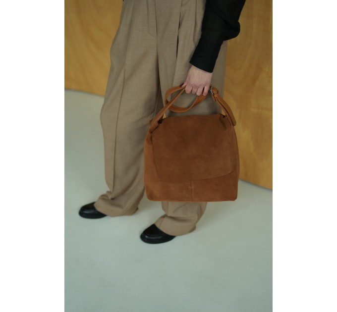 Женская сумка-хобо из натураьной кожи и замши рыжая Vito Torelli 1106 6020/1214 с клапаном