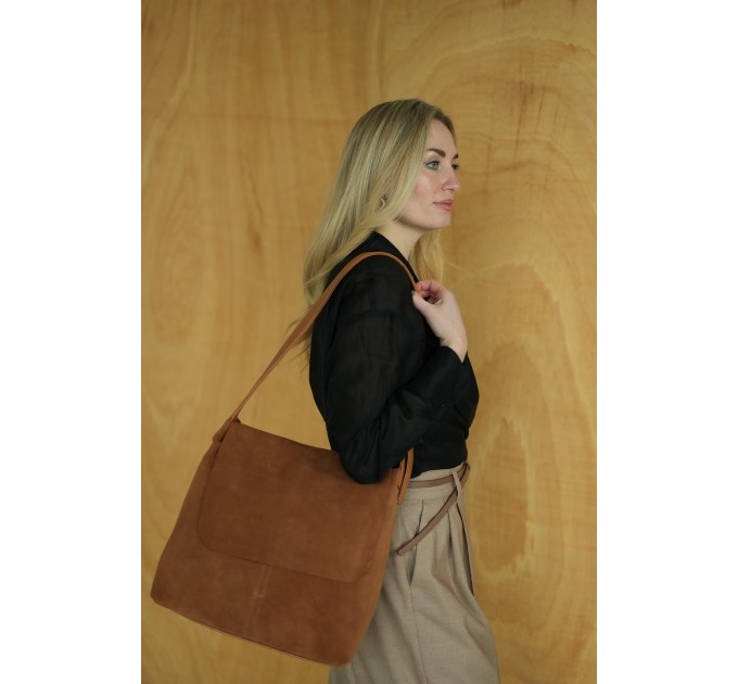 Женская сумка-хобо из натураьной кожи и замши рыжая Vito Torelli 1106 6020/1214 с клапаном