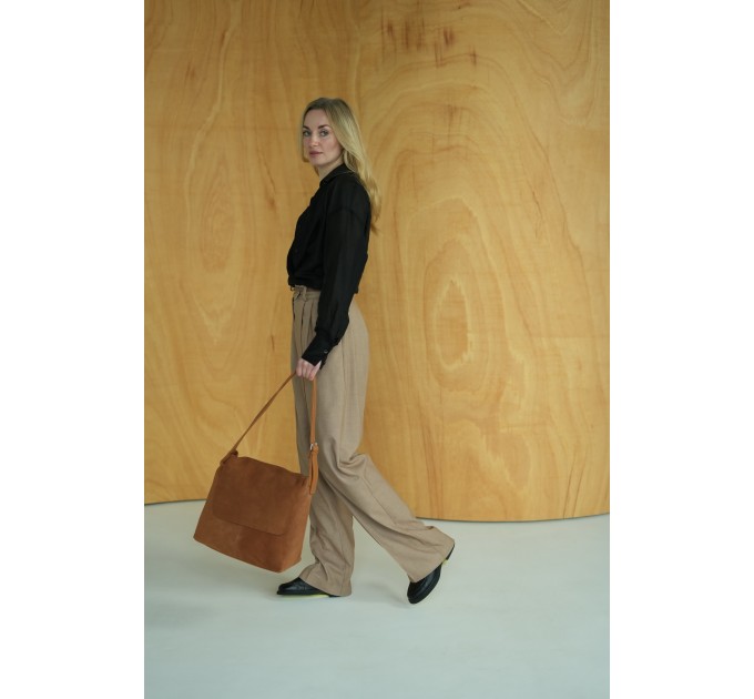 Женская сумка-хобо из натураьной кожи и замши рыжая Vito Torelli 1106 6020/1214 с клапаном