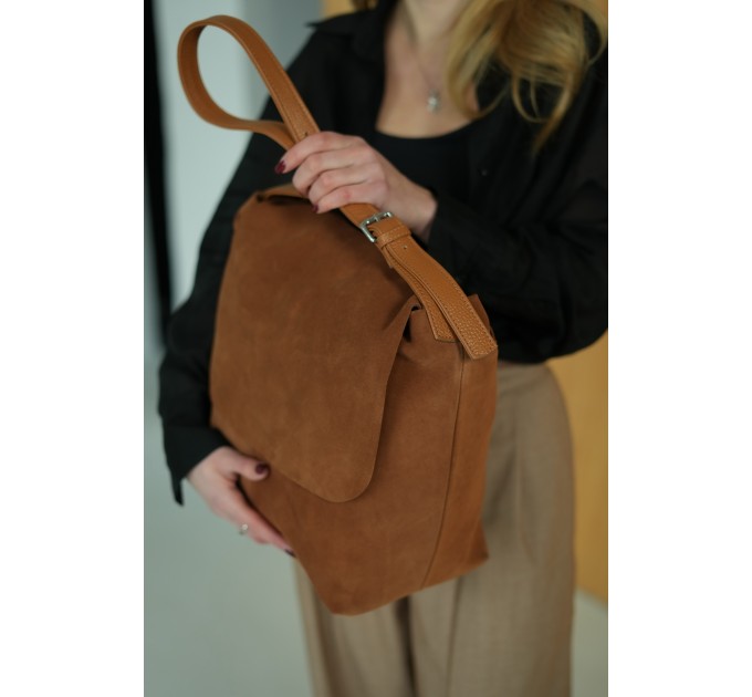 Женская сумка-хобо из натураьной кожи и замши рыжая Vito Torelli 1106 6020/1214 с клапаном