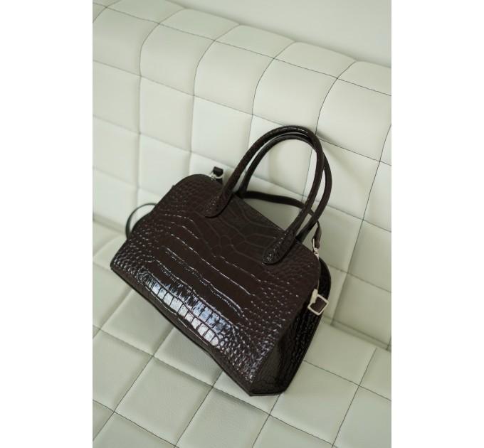 Женская сумка-багет из натуральной кожи коричневая BAGS4LIFE 7712 с двумя ручками