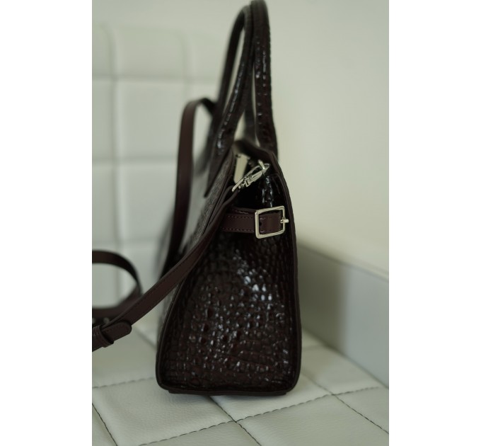 Женская сумка-багет из натуральной кожи коричневая BAGS4LIFE 7712 с двумя ручками