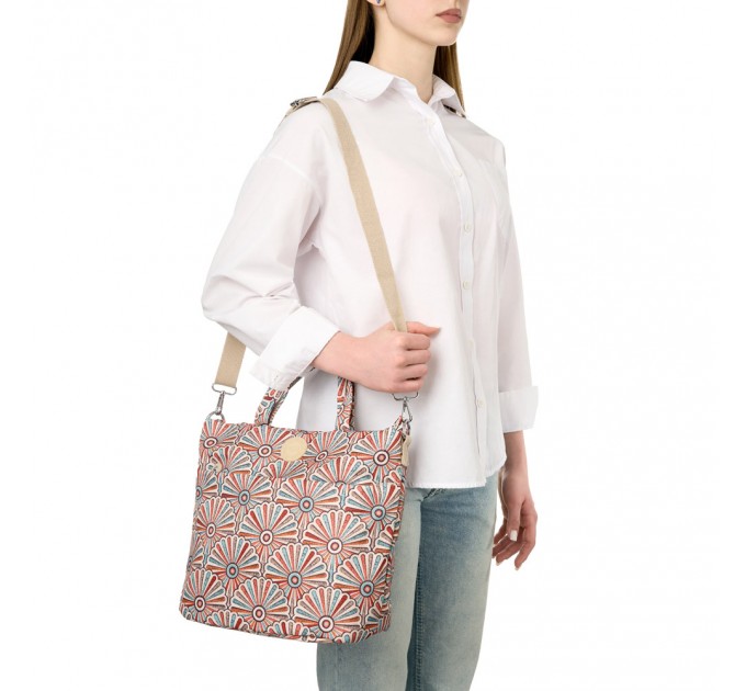 Сумка-шопер жіноча з поліестера бежевий принт BAGS4LIFE 91406 з двома ручками