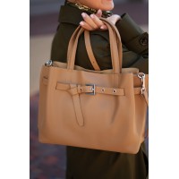 Сумка жіноча шкіряна бежева BAGS4LIFE (T) 6013# з ремінцем