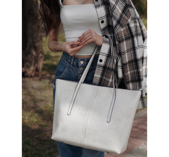 Женская сумка кожаная шоппер белая BAGS4LIFE 55-259