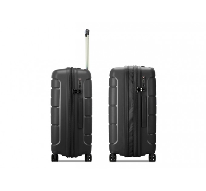 Чемодан средний пластиковый черный Roncato Modo Starlight 423452/01 с расширением