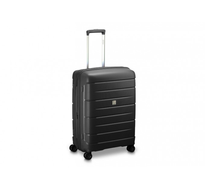 Чемодан средний пластиковый черный Roncato Modo Starlight 423452/01 с расширением