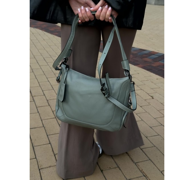Жіноча сумка з натуральної шкіри світло-зелена BAGS4LIFE 2062