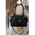 Жіноча сумка боулер з натуральної шкіри чорна BAGS4LIFE 8217 з ремінцем та двома ручками