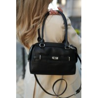 Жіноча сумка боулер з натуральної шкіри чорна BAGS4LIFE 8217 з ремінцем та двома ручками