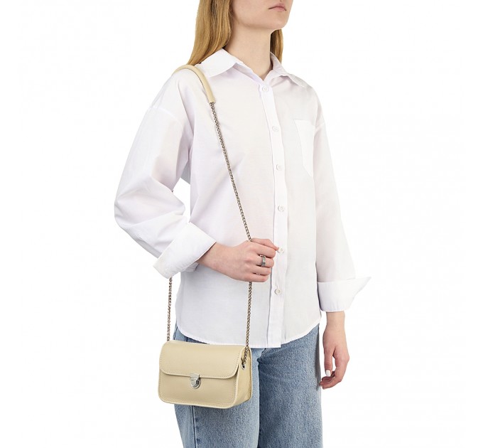 Женская сумка из натуральной кожи с цепочкой белая BAGS4LIFE 6681