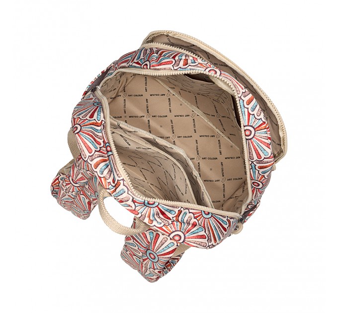 Рюкзак женский из полиэстера бежевый принт BAGS4LIFE 91401