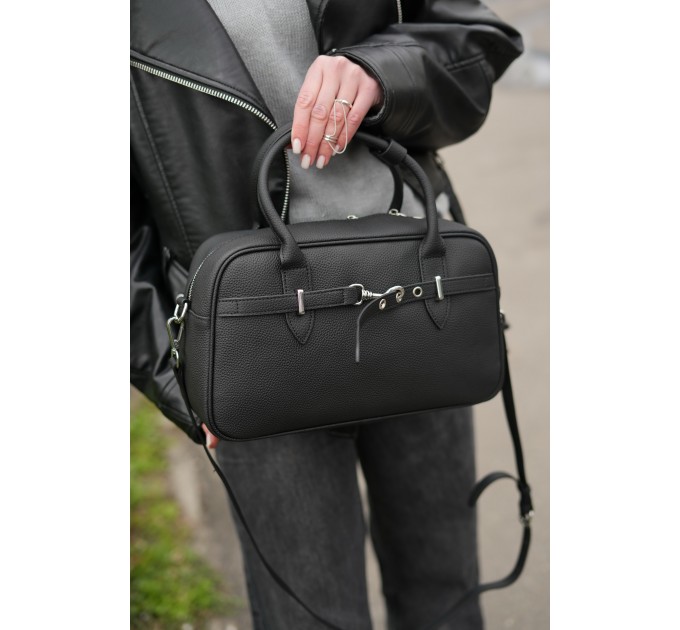 Женская сумка с натуральной кожи черная BAGS4LIFE (T) 6037 с ремешком