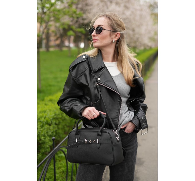 Женская сумка с натуральной кожи черная BAGS4LIFE (T) 6037 с ремешком